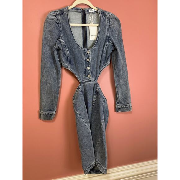 Amanda Uprichard Alabama Denim Mini Dress in Caspian Size Small - Picture 3 of 8